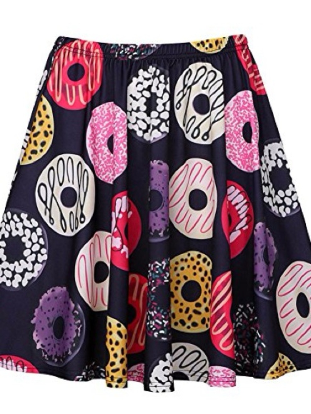 BNWT Donut Print A-Line Skirt - Black with Pink, Purple & Yellow